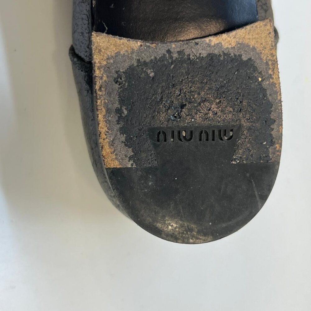 Miu Miu Metallic Leather Lace Up Oxford Shoes Men's Size 37/5 Black Lace Up - Picture 3 of 8